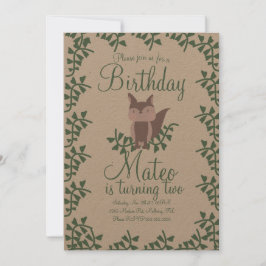 Invitación Fiesta de Cumpleaños Rústica de Zorro del Bosque