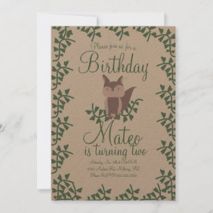 Invitación Fiesta de Cumpleaños Rústica de Zorro del Bosque