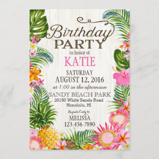 Invitación Fiesta de Cumpleaños Rústico de Luau Hawiian Beach