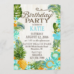 Invitación Fiesta de Cumpleaños Rústico de Luau Hawiian Beach