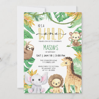 Invitación Fiesta de Cumpleaños Safari Animales Salvajes Jung