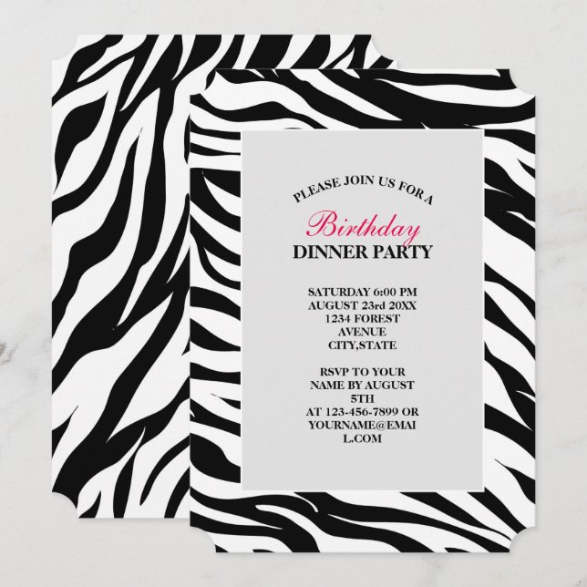 Invitación Fiesta de cumpleaños safari con estampado de cebra (Anverso / Reverso)