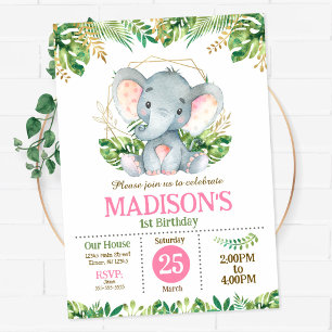 Invitación Fiesta de Cumpleaños Safari de Elefante Bebé en la