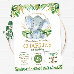 Invitación Fiesta de Cumpleaños Safari de Elefante Bebé en la