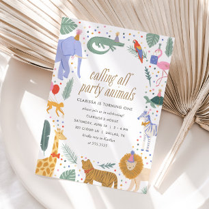 Invitación Fiesta de cumpleaños Safari de fiestas Animales