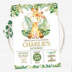 Invitación Fiesta de Cumpleaños Safari de Jirafa Linda en la
