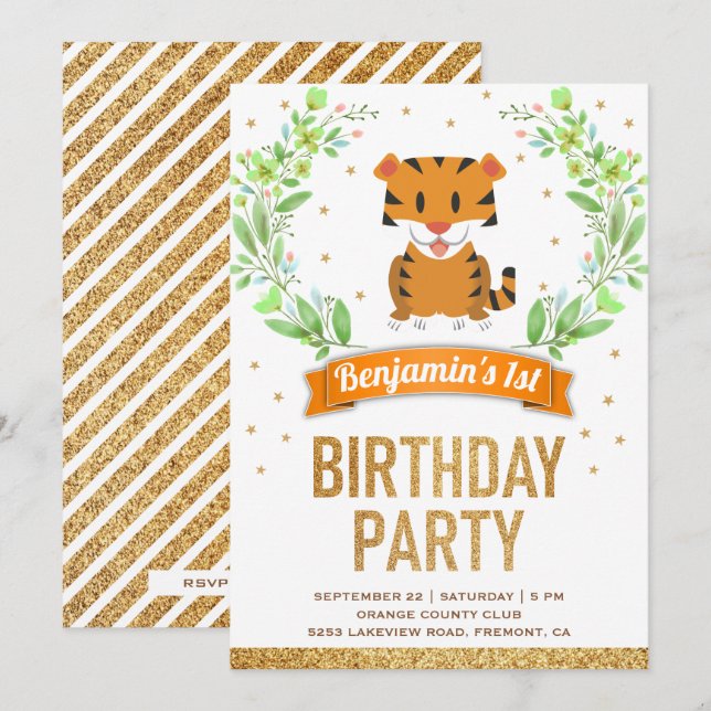 Invitación Fiesta de Cumpleaños Safari de Jungla Salvaje Tigr (Anverso / Reverso)