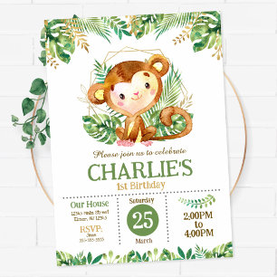 Invitación Fiesta de Cumpleaños Safari de Mono Lindo en la Ju