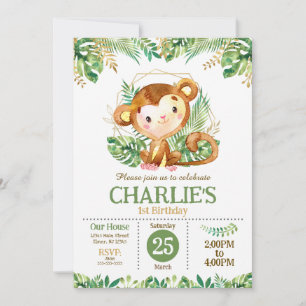 Invitación Fiesta de Cumpleaños Safari de Mono Lindo en la Ju