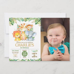Invitación Fiesta de Cumpleaños Safari Jungla Vegetación Trop