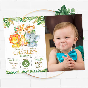 Invitación Fiesta de Cumpleaños Safari Jungla Vegetación Trop