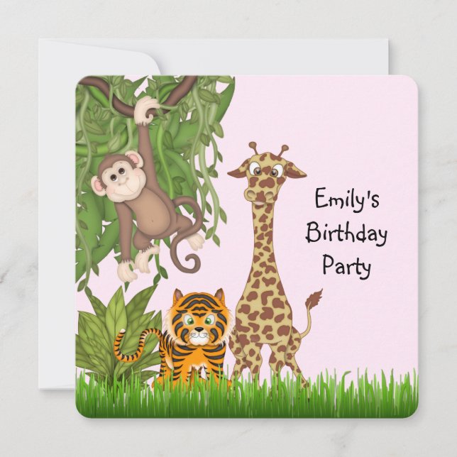 Invitación Fiesta de cumpleaños Safari para niñas (Anverso)