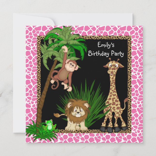 Invitación Fiesta de cumpleaños Safari para niñas (Anverso)
