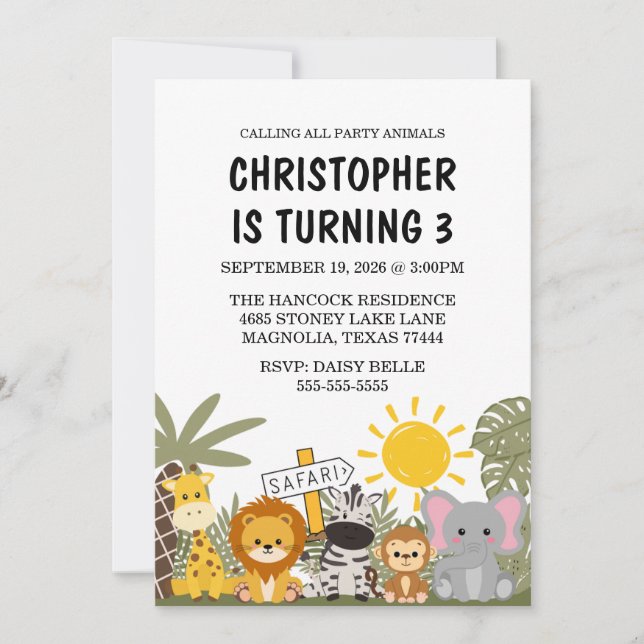 Invitación Fiesta de cumpleaños Safari para niños (Anverso)