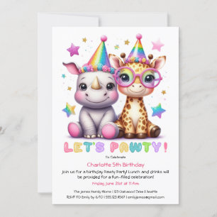 Invitación Fiesta de cumpleaños Safari Rinoceronte y jirafa