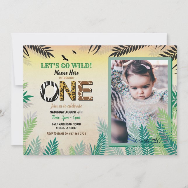 Invitación Fiesta de cumpleaños Safari ZOO foto de One Jungle (Anverso)