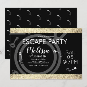 Invitación Fiesta de Cumpleaños Sala de Escape Brillo Falso N