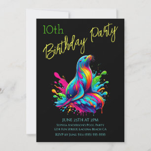 Invitación Fiesta de Cumpleaños- Salpicadura Colorida de León