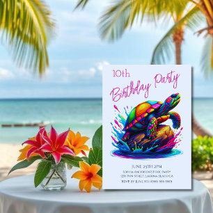 Invitación Fiesta de Cumpleaños - Salpicadura de Tortuga Colo