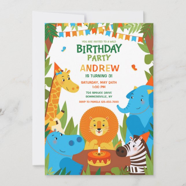 Invitación Fiesta de cumpleaños salvaje (Anverso)