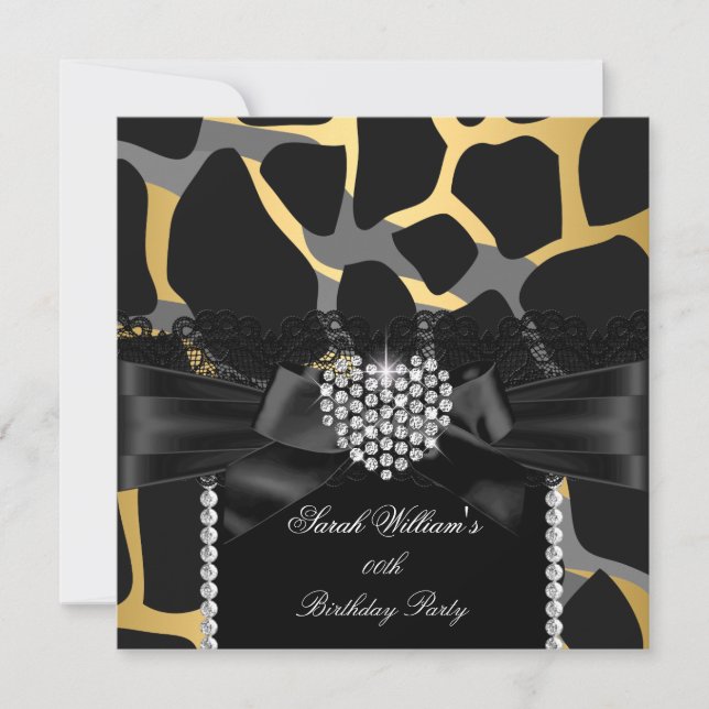 Invitación Fiesta de Cumpleaños Salvaje Corazón de Diamante c (Anverso)