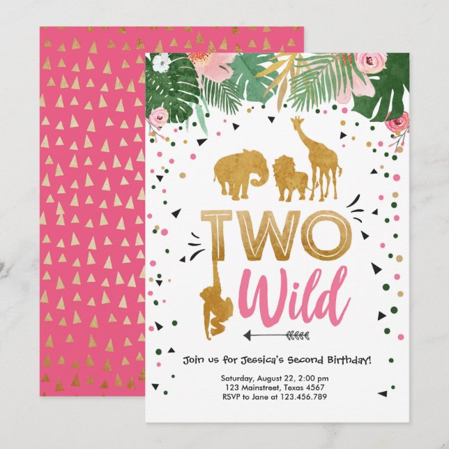 Invitación Fiesta de cumpleaños salvaje de dos del safari del (Anverso / Reverso)