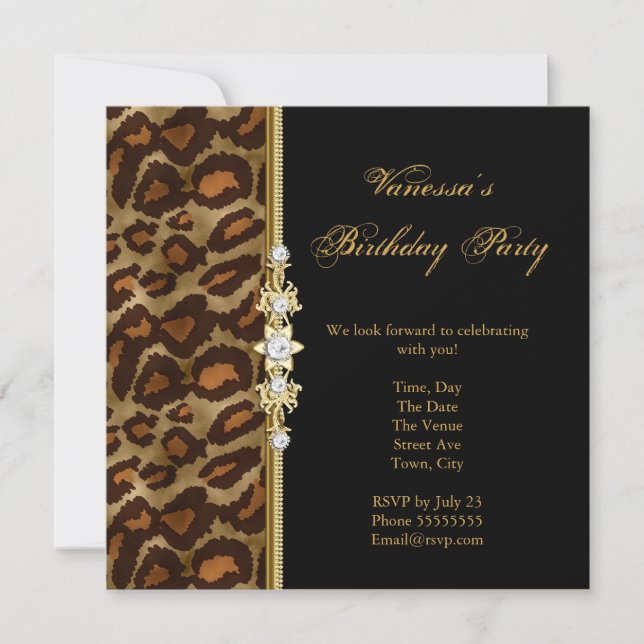 Invitación Fiesta de Cumpleaños Salvaje Estampado Animal Dora (Anverso)