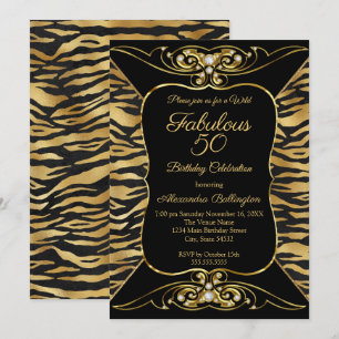 Invitación Fiesta de cumpleaños salvaje fabuloso 50 negro tig