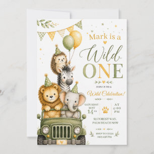 Invitación Fiesta de Cumpleaños Salvaje Safari Primero