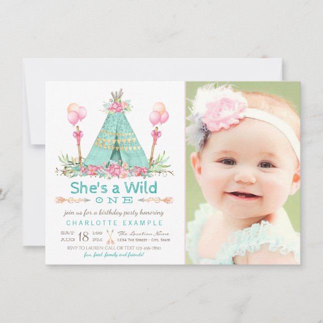 Invitación Fiesta de Cumpleaños Salvaje Teepee Primer Cumplea (Anverso)
