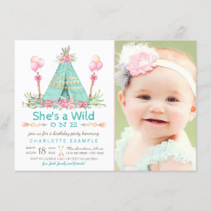 Invitación Fiesta de Cumpleaños Salvaje Teepee Primer Cumplea
