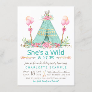 Invitación Fiesta de Cumpleaños Salvaje Teepee Primer Cumplea