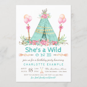 Invitación Fiesta de Cumpleaños Salvaje Teepee Primer Cumplea