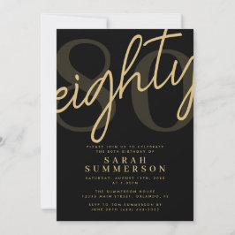 Invitación Fiesta de cumpleaños Script Eighty Black Gold 80