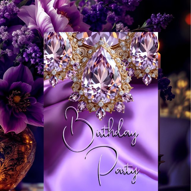 Invitación Fiesta de cumpleaños Seda Lilac Gema de joyas púrp (Subido por el creador)