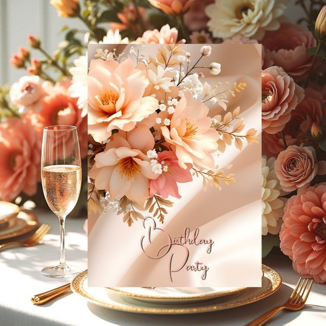 Invitación Fiesta de cumpleaños Seda Peach Pink Floral (Subido por el creador)