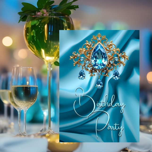 Invitación Fiesta de Cumpleaños Seda Polvo Azul joya Oro (Subido por el creador)