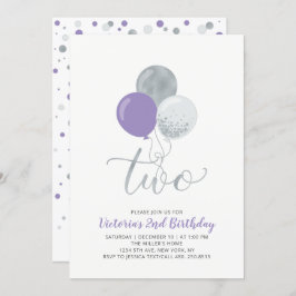 Invitación Fiesta de cumpleaños segundo Chica de globos morad