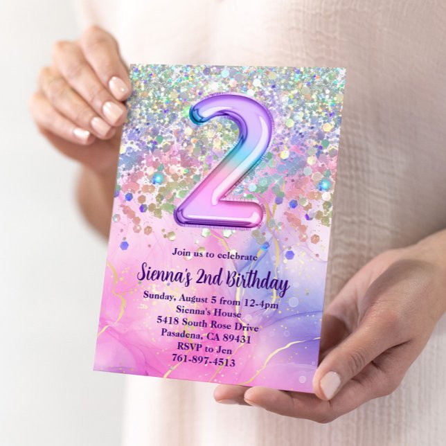 Invitación Fiesta de cumpleaños segundo Purpurina de espuma a (Subido por el creador)