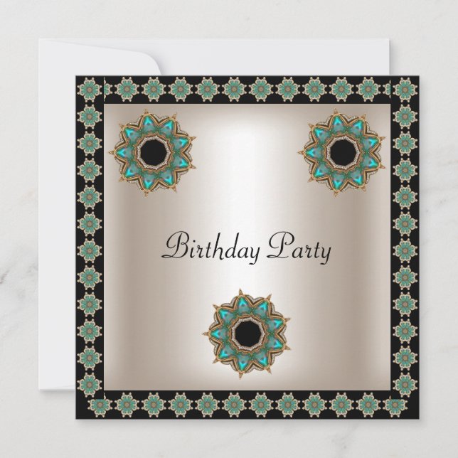 Invitación Fiesta de cumpleaños Sepia Black Art Deco (Anverso)