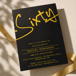 Invitación Fiesta de Cumpleaños Sesenta 60 Adultos Negro y Do
