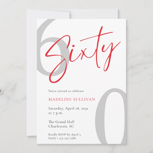 Invitación Fiesta de cumpleaños sesenta 60 Moderno Minimalist (Anverso)
