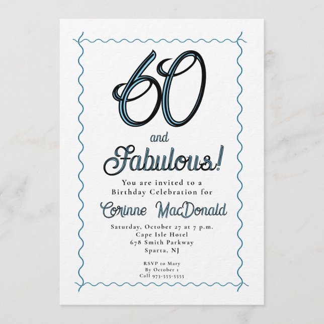 Invitación Fiesta de cumpleaños sesenta y fabuloso 60 azul ár (Anverso)