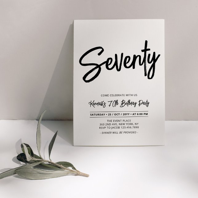 Invitación Fiesta de cumpleaños setenta 70 Chic Negro (Subido por el creador)