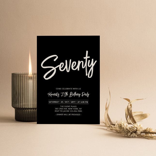 Invitación Fiesta de cumpleaños setenta 70 Chic Negro (Subido por el creador)