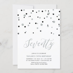 Invitación Fiesta de cumpleaños setenta 70 simple negro y pla