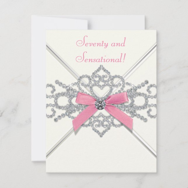 Invitación Fiesta de cumpleaños setenta de diamantes rosados (Anverso)