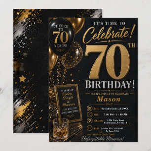 Invitación Fiesta de cumpleaños setenta de oro negro
