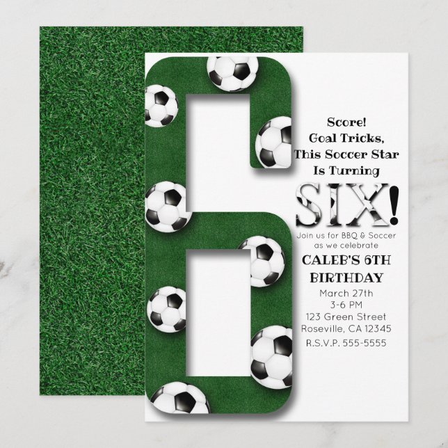 Invitación Fiesta de Cumpleaños Sexto 6 6to Balón de Fútbol (Anverso / Reverso)
