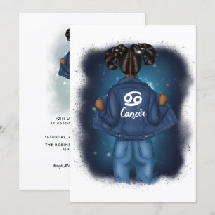 Invitación Fiesta de cumpleaños signo zodiacal cáncer afroame